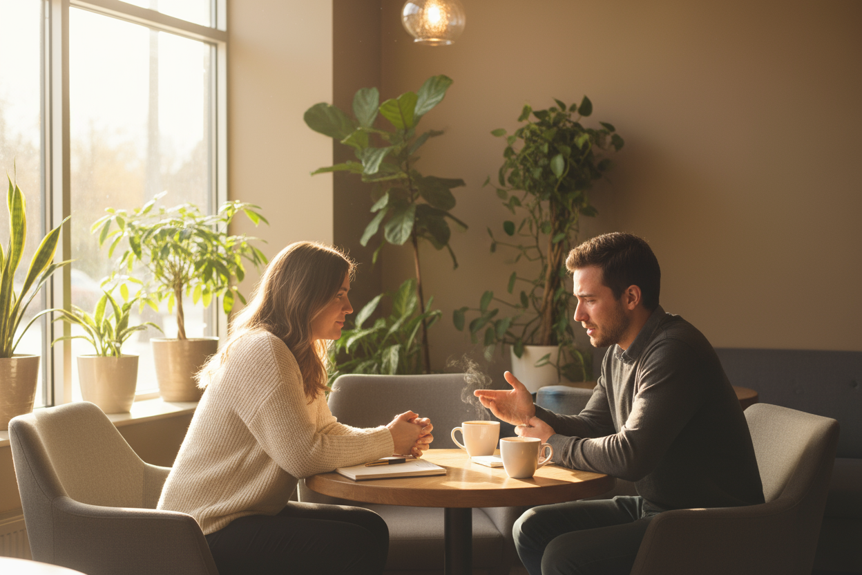 One-on-one grief coaching at a coffee shop